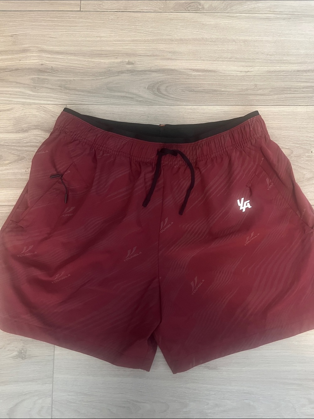 YoungLA Maroon Athletic Shorts with Black Drawstring